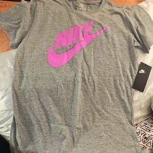 Nike Heather Gray Tee with Vibrant Pink Logo